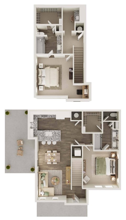 Floor plan for 2 beds, 2 baths, 1257 sqft